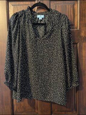 CeCe Black Blouse with White Dot Print